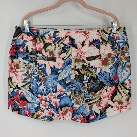 J. Crew Blue Pink Green Tropical Floral Stretch Cotton Chino Shorts Plus Size 14 - Picture 2 of 9